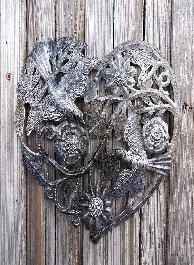 It's Cactus Haitian Metal Heart, Wall Decor With Flowers and Birds, Accent Your Home, Love, Friendship, Unique, Handmade in Haiti, 11 In. x 10 In. (Flying Heart) - Image 4