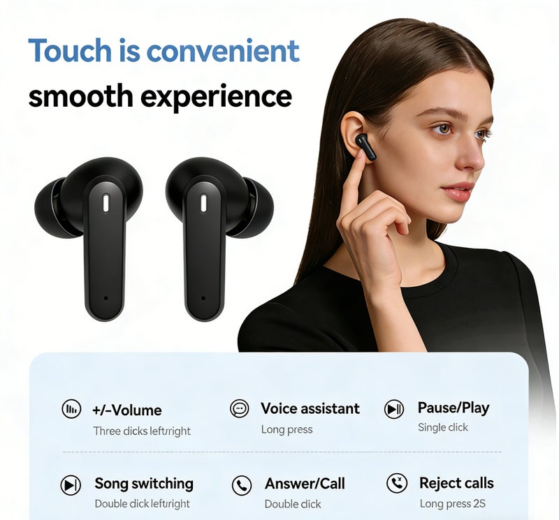 مُوطْمُوك  M164 سماعات لاسلكية، سماعات بلوتوث 6.0 في الأذن مع شاشة LED، سماعات بلوتوث جديدة صغيرة عميقة باس صوت ستيريو، إلغاء الضوضاء للمكالمات الواضحة، سماعات الأذن الخفيفة الوزن للرياضة، العمل، Trave l (أسود) - Image 5