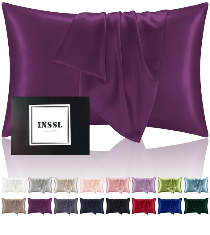 MULBERRY SILK PILLOWCASE FR HAIR AND SKIN HEALTH NATURAL SILK PILLOW COVER WITH HIDDEN ZIPPER BOTH SIDE SILK1 PCS DARK PURPLE QUEEN 20X 30