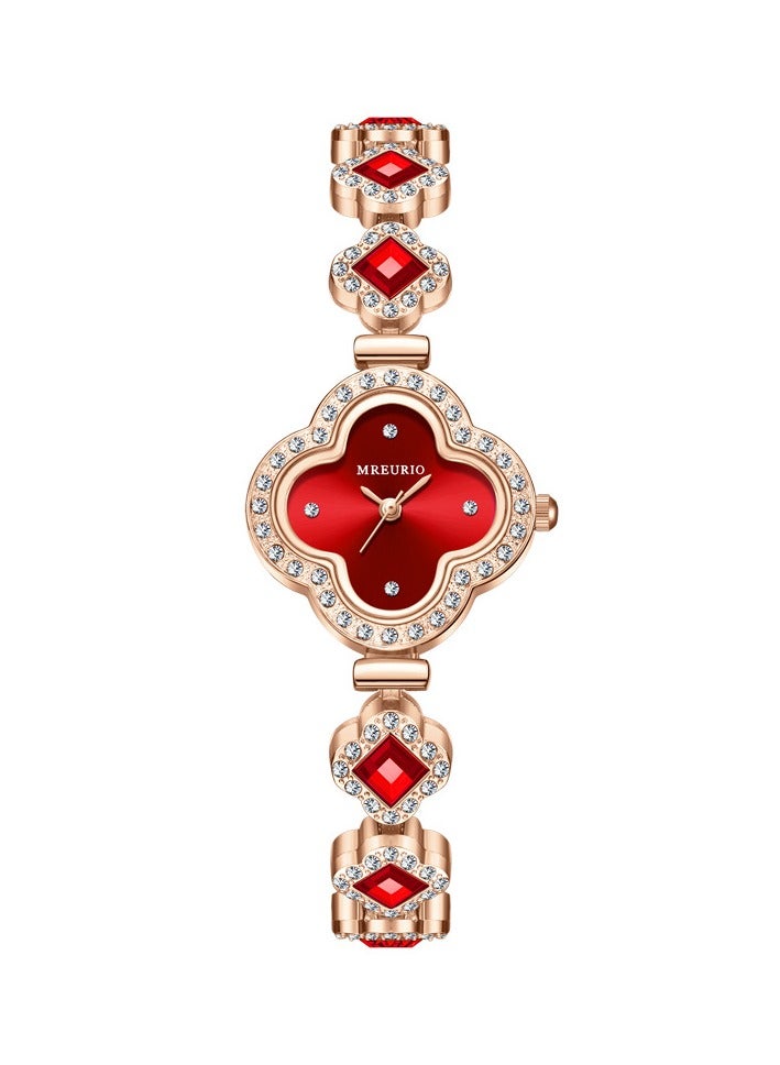 Women Four Leaf Clover Quartz Watch Fashion Bracelet Jewelry Wristwatch