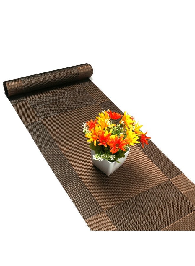 P-Plus International P-Plus International Placemat with Compatible Table Runner, Crossweave Insulation Placemat Washable Table Mats Set (6pcs placemats+Table Runner, Brown), Plastic  - Image 3