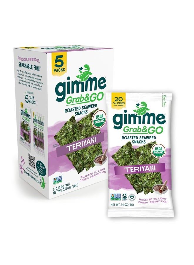 Gimme Grab & Go Organic Roasted Seaweed Sheets Teriyaki Keto Vegan Gluten Free Great Source of Iodine and Omega 3's Healthy OnTheGo Snack for Kids Adults, 5 Count - Image 1