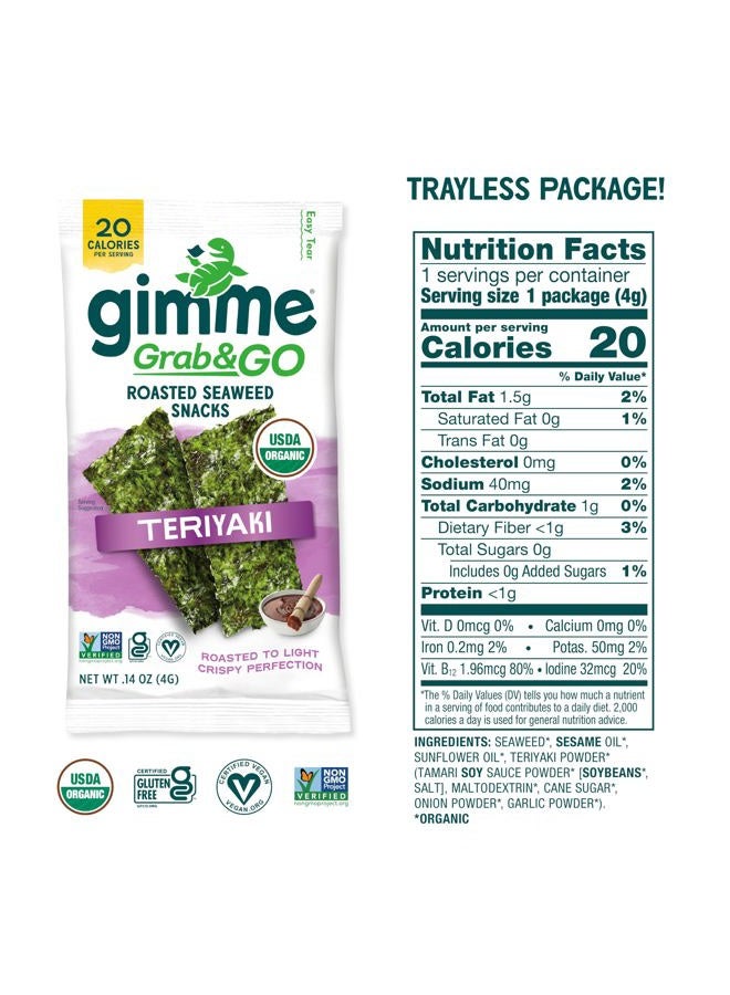Gimme Grab & Go Organic Roasted Seaweed Sheets Teriyaki Keto Vegan Gluten Free Great Source of Iodine and Omega 3's Healthy OnTheGo Snack for Kids Adults, 5 Count - Image 5