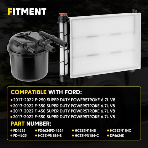 YEHERIT Fuel Filter Element 6.7 Diesel Compatible with 2017-2024 Ford F250 F350 F450 F550 Super Duty 6.7L Powerstroke, Fuel Filter Water Separator Kit Replace# FD-4624 FD-4625 HC3Z-9N184-B HC3Z-9N184-C - Image 2