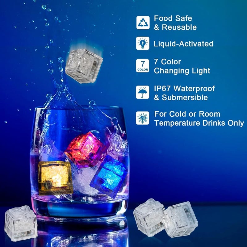 DOKMOE DOKMOE Waterproof Glow Led Ice Cubes Color Changing Light Up Ice CubesLed Ice Cubes Color Changing LightsWater Color Glowing Light Up Ice Cubes for Drinks Bar Party Wedding Pack of 12 Count  - Image 2