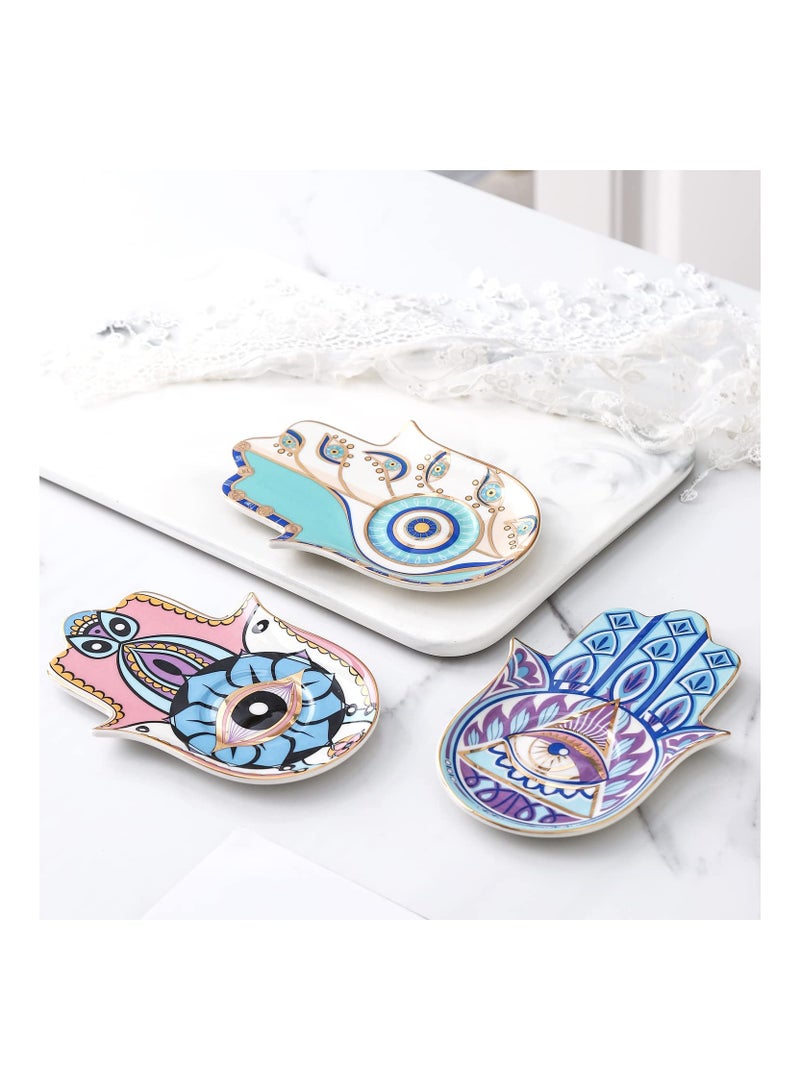 Excefore Jewelry Dish Trinket Dish Ring Dish Ceramic Hamsa Evil Eye Hand of Fatima Holder Key Trinket Plate Bowl Small Boho Home Decorative Cute Decor Jewelry Tray Dish Gift Mom Birthday - Image 5