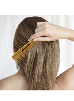 Aroura Bamboo Wide Tooth Comb, Detangling Anti-Static Brush Natural Curly Wavy Dry Hair For Womens and Mens Hand Polished (1PCS)  - Image 3