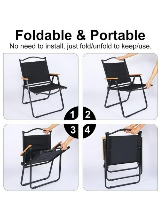 Set of 2 Folding Beach Chairs – Portable Heavy-Duty Camping Chairs with Wooden Armrests & Steel Frame - Image 4