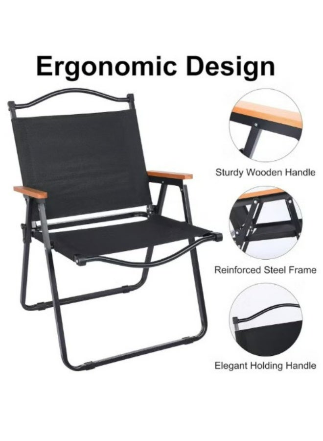 Set of 2 Folding Beach Chairs – Portable Heavy-Duty Camping Chairs with Wooden Armrests & Steel Frame - Image 3