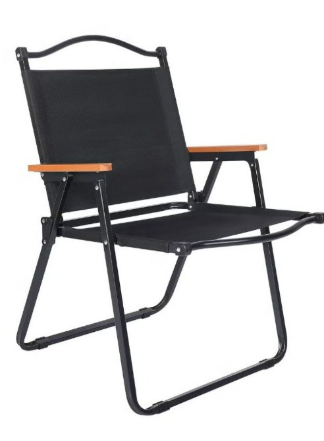 Set of 2 Folding Beach Chairs – Portable Heavy-Duty Camping Chairs with Wooden Armrests & Steel Frame - Image 5