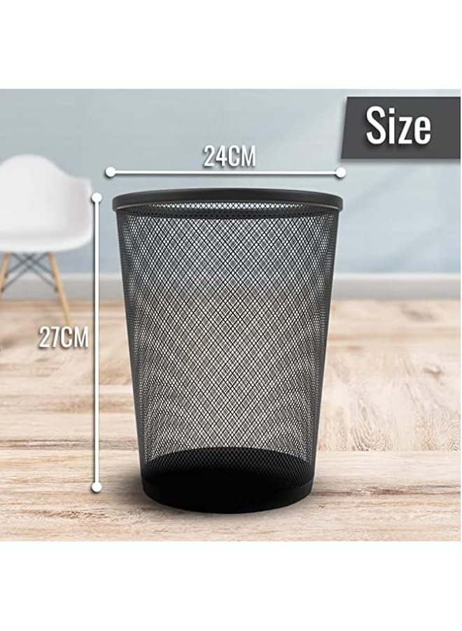 Zaboon Mesh Waste Paper Bin Lightweight Waste Basket Garbage Can Metal Trash Bin Ideal For Kitchen Home Office Dorm Room Living Room Desk Bedroom Black - Image 3