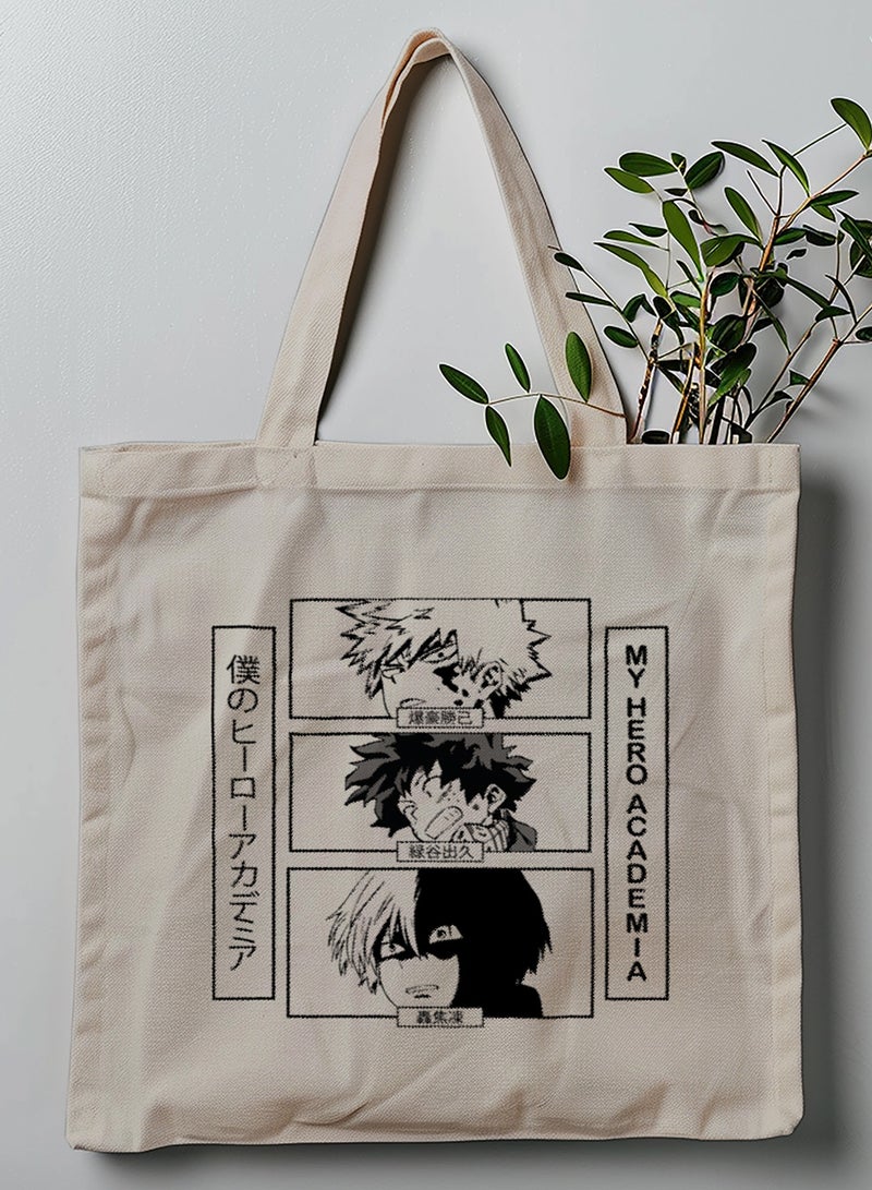 LOWHA Polyester Tote Bag with Shoulder Straps and My Hero Academia Anime Pattern  - Image 1