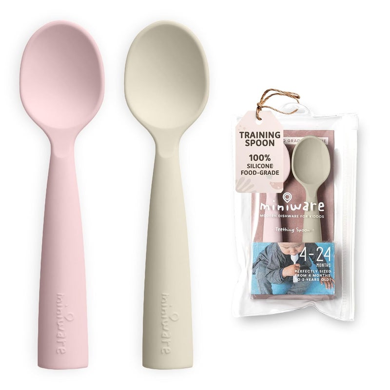Miniware Silicone Baby Spoon for Training - BPA Free Baby Utensils - Baby Spoons Self Feeding 6 Months | 100% Food Grade Silicone - Modern & Dishwasher Safe | Dishwasher Safe (Cotton Candy and Oat) - Image 1