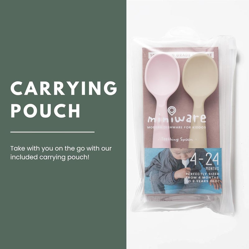 Miniware Silicone Baby Spoon for Training - BPA Free Baby Utensils - Baby Spoons Self Feeding 6 Months | 100% Food Grade Silicone - Modern & Dishwasher Safe | Dishwasher Safe (Cotton Candy and Oat) - Image 4