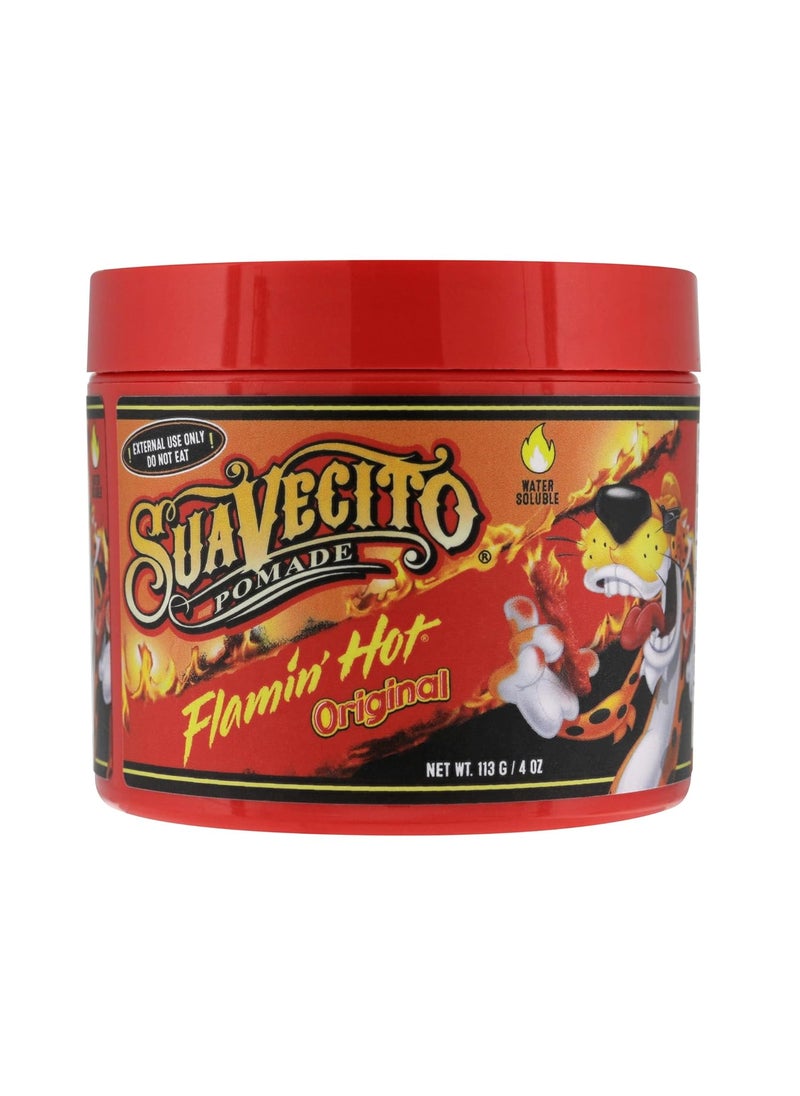 SUAVECITO Suavecito X Flamin Hot Cheetos Original Hold Pomade 4 oz Medium Shine Water Based Wax Like Flake Free Hair Gel  Easy To Wash Out  All Day Hold For All Hairstyles 