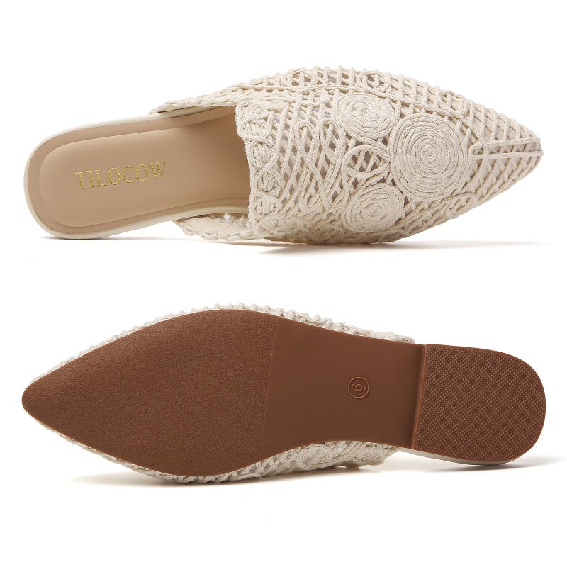 Tilocow Mules for Women Flats Pointed Toe Slip On Backless Loafers Flat Mule Business Casual Shoes Slides - Image 4