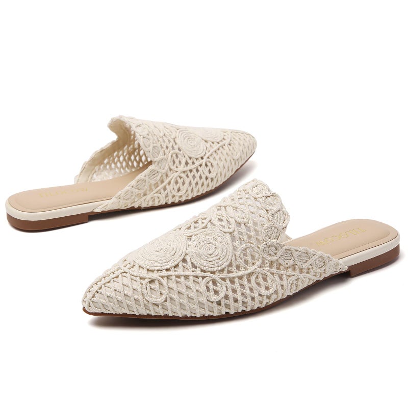 Tilocow Mules for Women Flats Pointed Toe Slip On Backless Loafers Flat Mule Business Casual Shoes Slides - Image 3