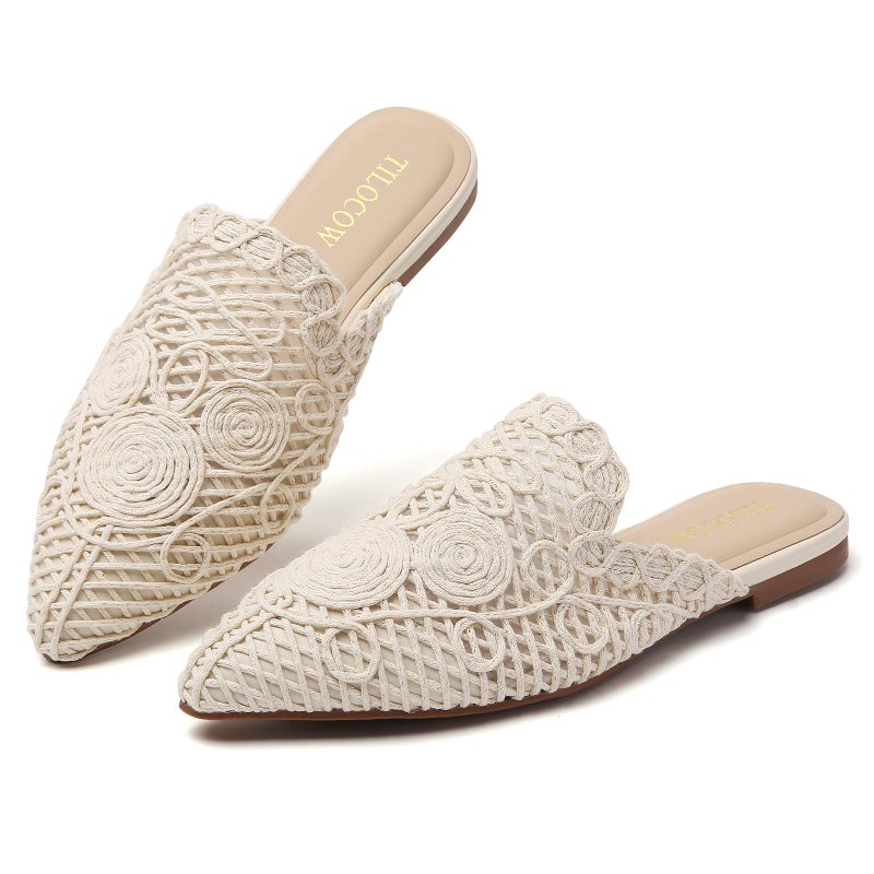 Tilocow Mules for Women Flats Pointed Toe Slip On Backless Loafers Flat Mule Business Casual Shoes Slides - Image 1
