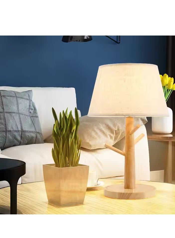 DUNISO Bedside Table Lamp, wooden night light with linen lampshade, equipped with E27 * 5w bulb, suitable for living room, study and bedroom, 25 * 41cm - Image 4