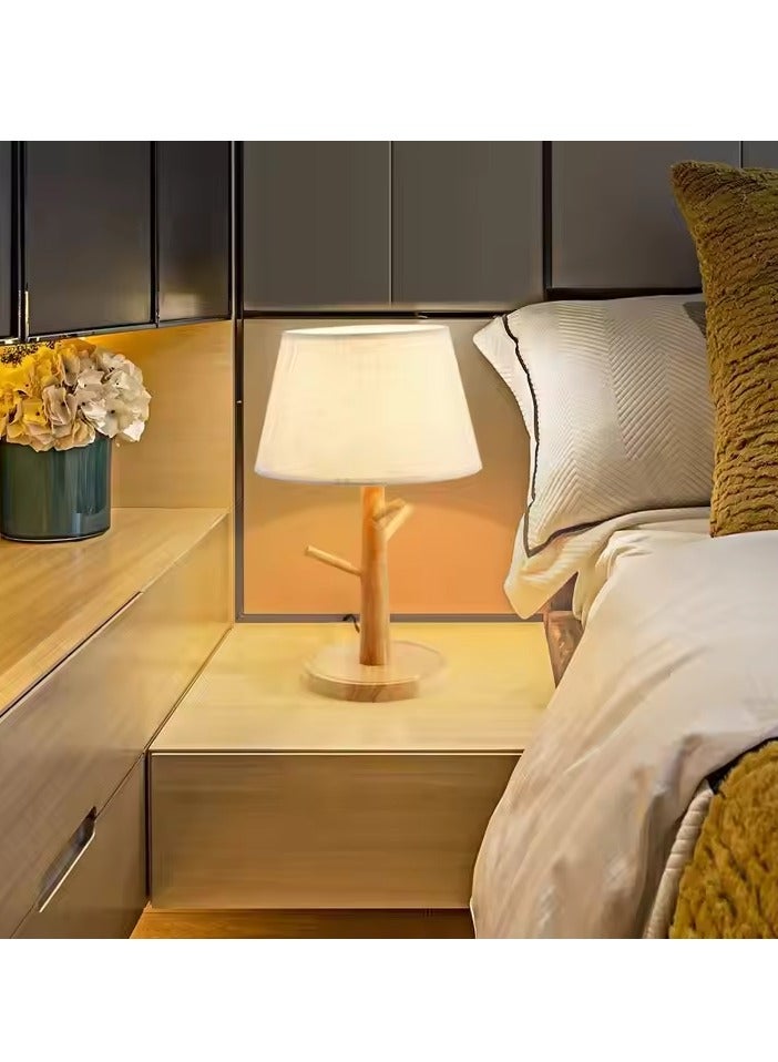 DUNISO Bedside Table Lamp, wooden night light with linen lampshade, equipped with E27 * 5w bulb, suitable for living room, study and bedroom, 25 * 41cm - Image 5