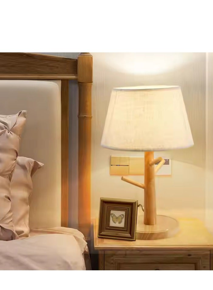 DUNISO Bedside Table Lamp, wooden night light with linen lampshade, equipped with E27 * 5w bulb, suitable for living room, study and bedroom, 25 * 41cm - Image 1
