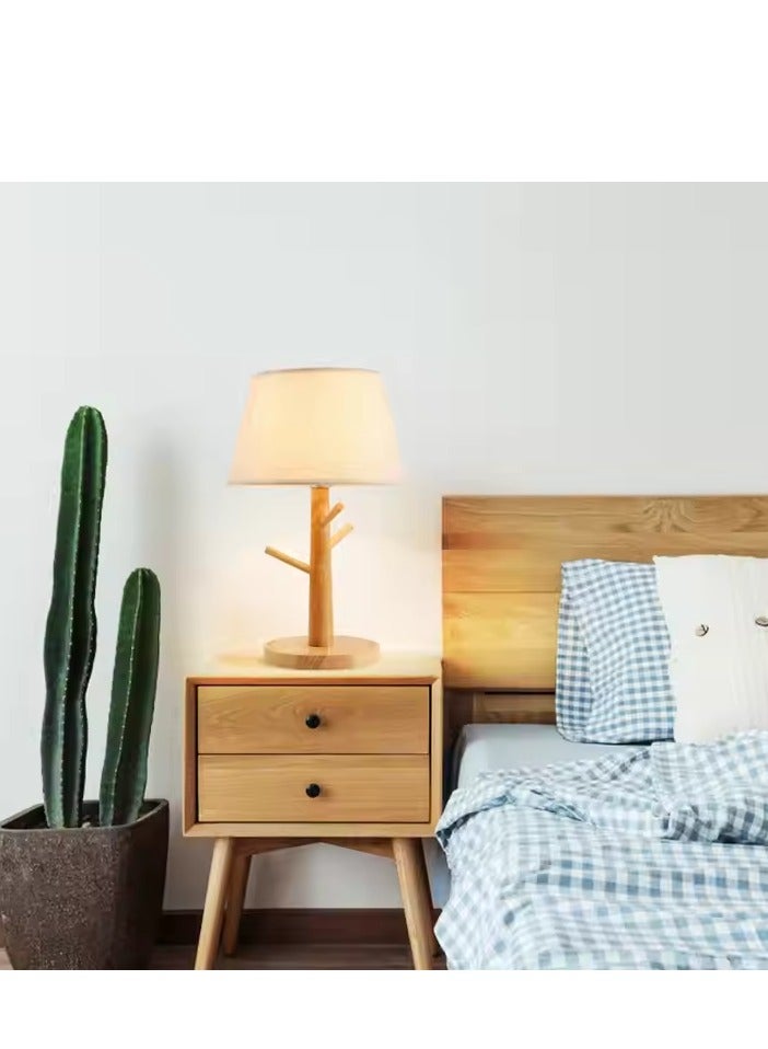 DUNISO Bedside Table Lamp, wooden night light with linen lampshade, equipped with E27 * 5w bulb, suitable for living room, study and bedroom, 25 * 41cm - Image 3