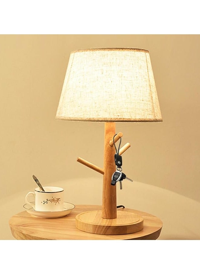 DUNISO Bedside Table Lamp, wooden night light with linen lampshade, equipped with E27 * 5w bulb, suitable for living room, study and bedroom, 25 * 41cm - Image 2