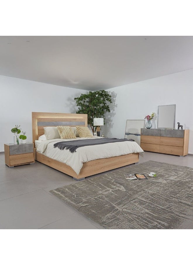 DANUBE HOME Edison 180X200 King Bed Set With Led+2 Nightstands+Dresser/Mirror| Strong and Sturdy Modern Design Bed Set Quiet And Comfortable Bed -Oak+Cement  - Image 2