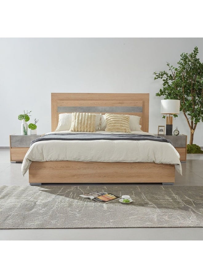 DANUBE HOME Edison 180X200 King Bed Set With Led+2 Nightstands+Dresser/Mirror| Strong and Sturdy Modern Design Bed Set Quiet And Comfortable Bed -Oak+Cement  - Image 1