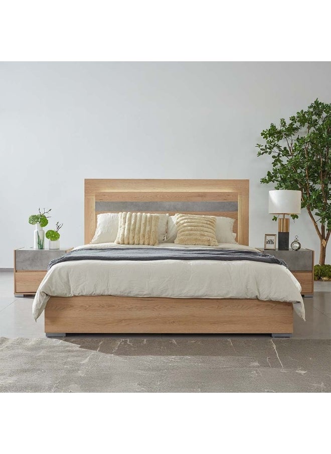 DANUBE HOME Edison 180X200 King Bed Set With Led+2 Nightstands+Dresser/Mirror| Strong and Sturdy Modern Design Bed Set Quiet And Comfortable Bed -Oak+Cement  - Image 5