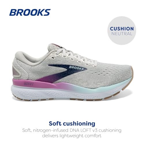 Brooks Women’s Ghost 16 Neutral Running Shoe - White/Grey/Estate Blue - 7.5 Wide - Image 2