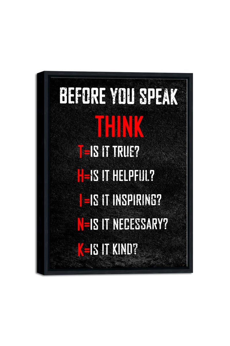 Pyradecor Black Framed Motivational Think Before You Speak Classroom Positive Quotes Inspirational Poster Canvas Prints Wall Art for Office Living Room Home Decorations - Image 1