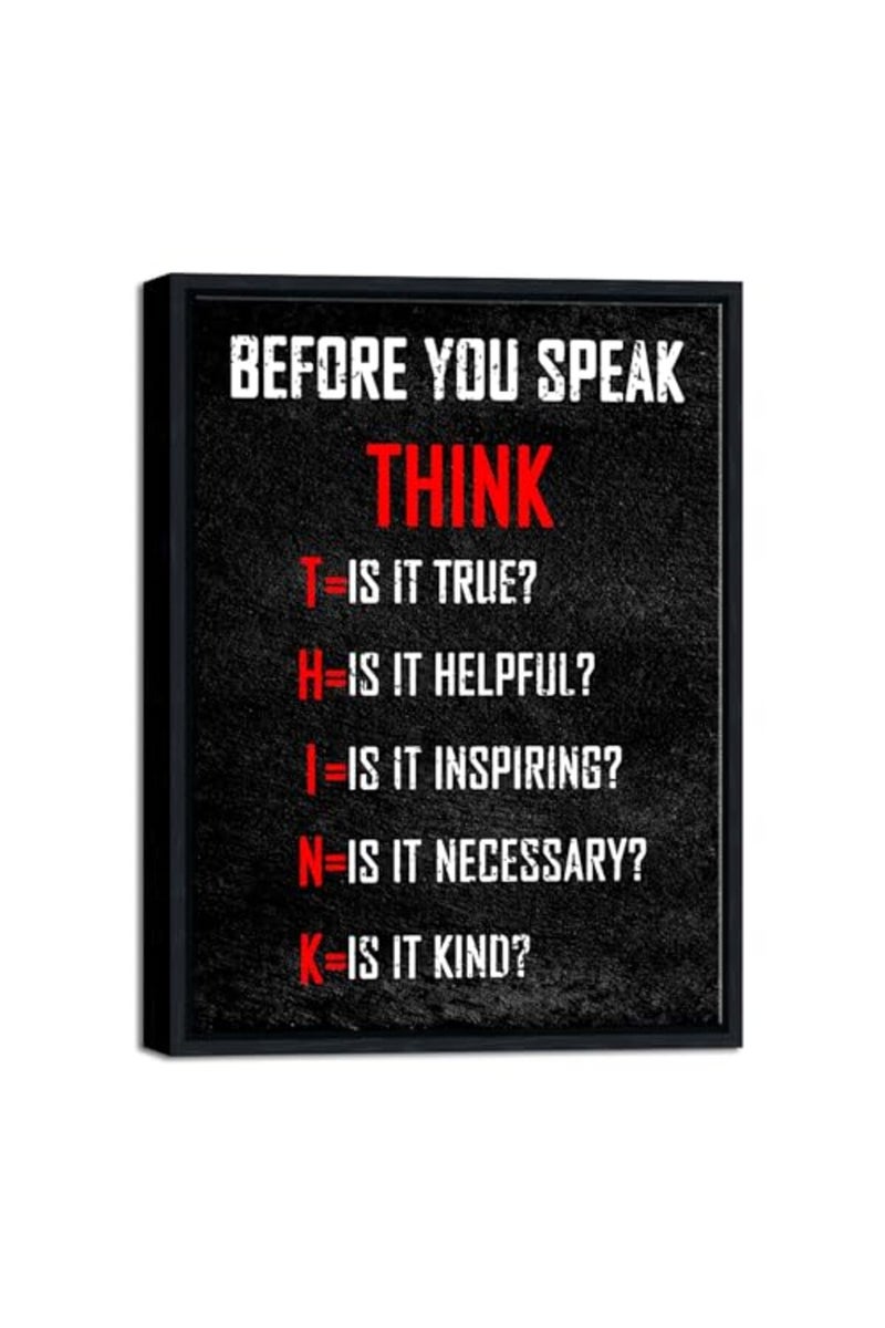 Pyradecor Black Framed Motivational Think Before You Speak Classroom Positive Quotes Inspirational Poster Canvas Prints Wall Art for Office Living Room Home Decorations - Image 2
