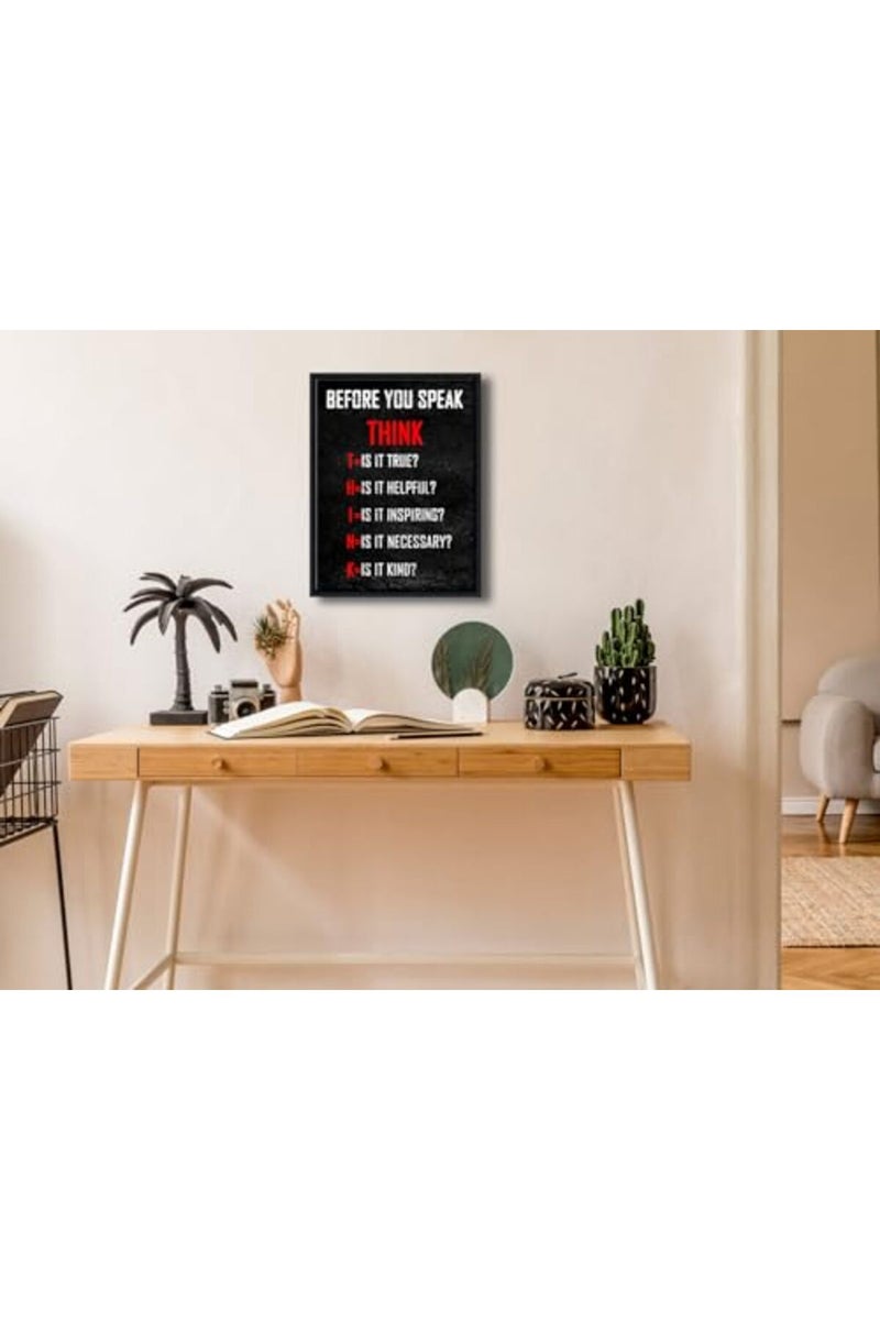 Pyradecor Black Framed Motivational Think Before You Speak Classroom Positive Quotes Inspirational Poster Canvas Prints Wall Art for Office Living Room Home Decorations - Image 4