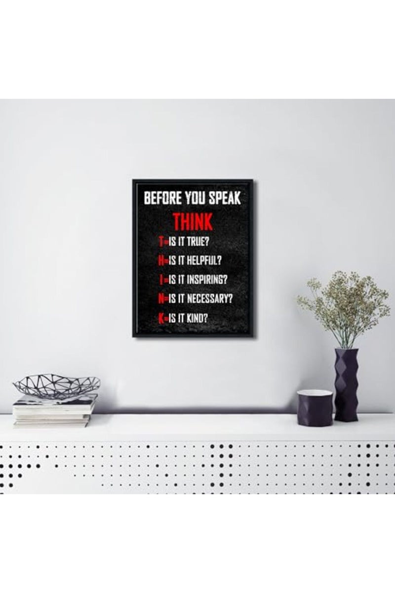 Pyradecor Black Framed Motivational Think Before You Speak Classroom Positive Quotes Inspirational Poster Canvas Prints Wall Art for Office Living Room Home Decorations - Image 3