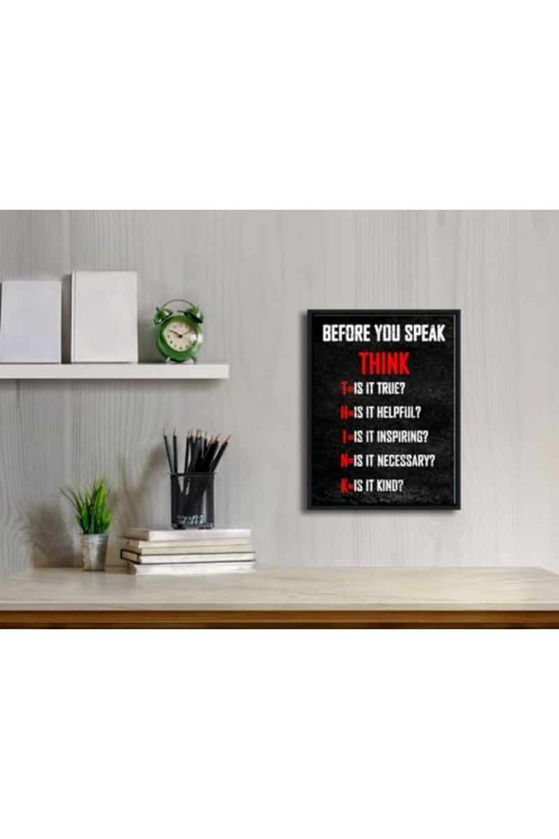 Pyradecor Black Framed Motivational Think Before You Speak Classroom Positive Quotes Inspirational Poster Canvas Prints Wall Art for Office Living Room Home Decorations - Image 5