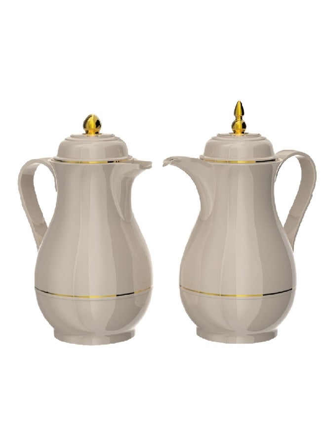 Bien Servi 2-Piece High Quality Plastic Body Vacuum Flask Set Beige 1 L KC-10RFT/10RFC - Image 1