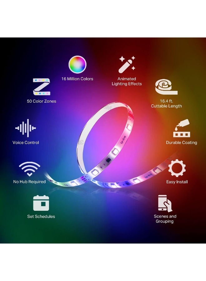 Kasa Smart Kasa Smart LED Light Strip, 50 Color Zones RGBIC, 16.4ft Wi Fi LED Strip Works with Alexa, High Brightness with 16 Million Colors, Trimmable, 2 Year Warranty KL420L5, Multicolor - Image 2