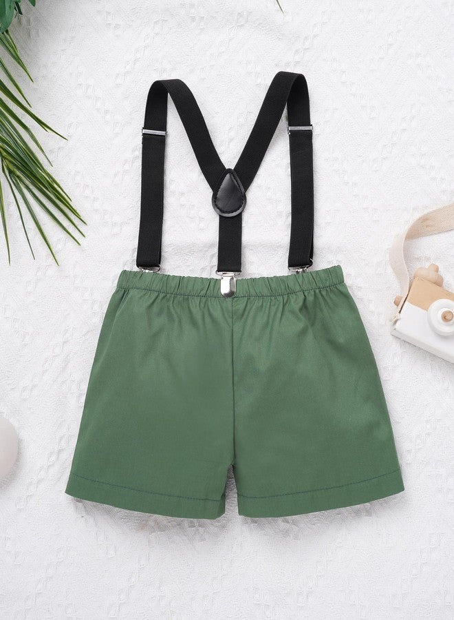 AWIBMK Baby Boy Safari 1st Birthday Outfits Jumgle Theme Cake Smash Photoshoot Outfits Romper Suspender Hat Shorts Set Green 1 9-12 Months - Image 4