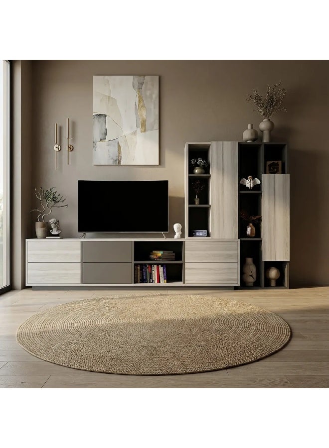 Stylish Home TV stand with side unit – Modern light gray x dark gray design - TV63-AR - Image 1