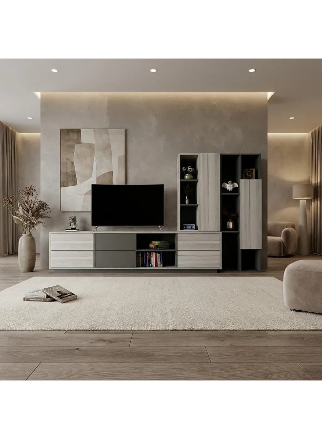 Stylish Home TV stand with side unit – Modern light gray x dark gray design - TV63-AR - Image 2