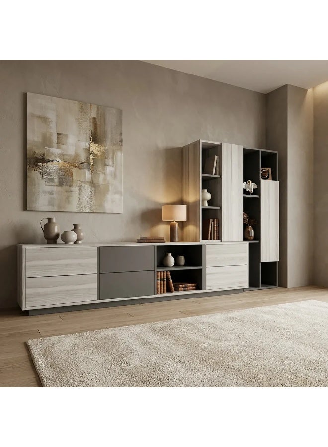 Stylish Home TV stand with side unit – Modern light gray x dark gray design - TV63-AR - Image 3