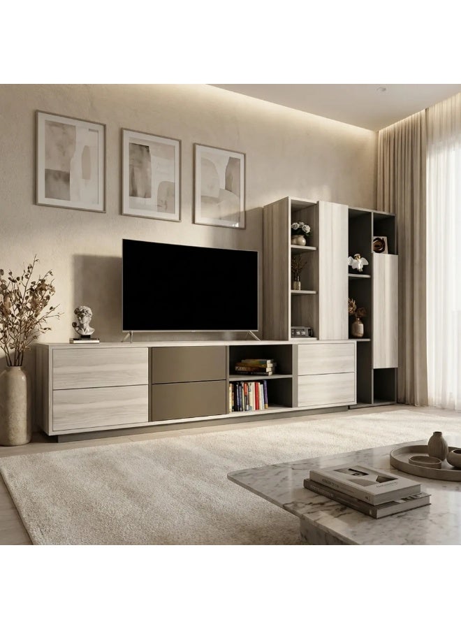 Stylish Home TV stand with side unit – Modern light gray x dark gray design - TV63-AR - Image 4
