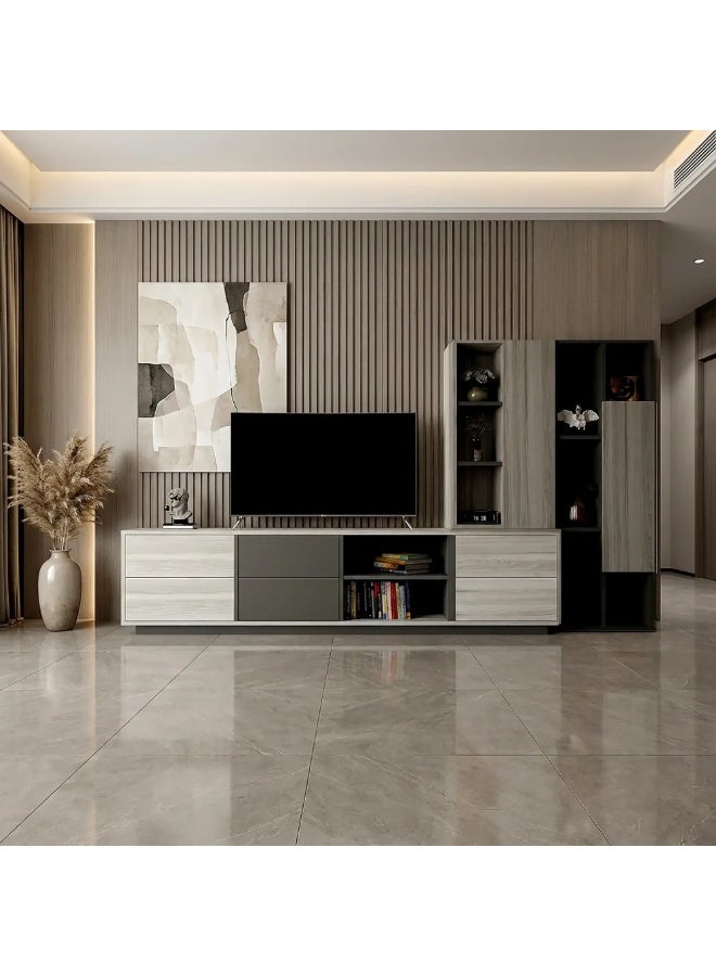 Stylish Home TV stand with side unit – Modern light gray x dark gray design - TV63-AR - Image 5