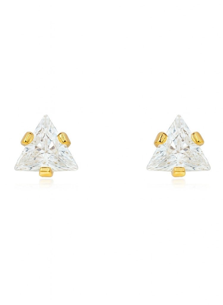 Earss Diamond Triangle Cubic Zirconia Stud Earrings For Kids, Gold Plated - Image 1