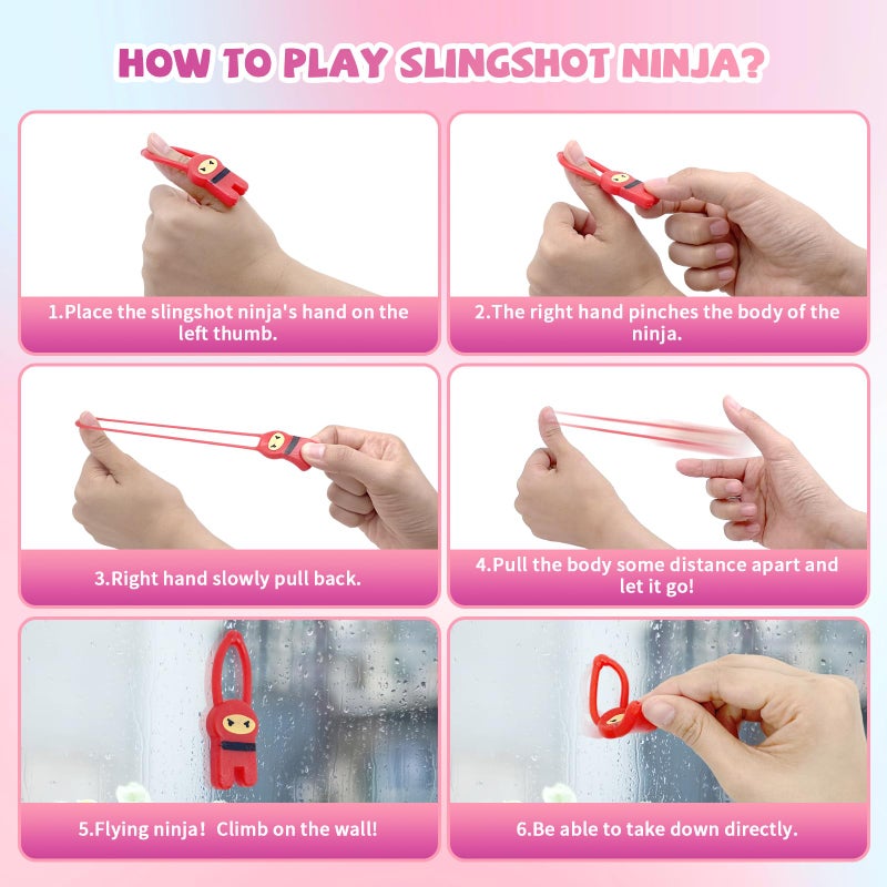 Gocozer Valentines Day Gifts for Kids Classroom, 28 Pack Ninja Valentines Day Cards with Stretchy Flying Elastic Slingshot Ninja Toys, Sticky Hands for Kids Valentines Exchange Gifts School for Boys & Girls - Image 5
