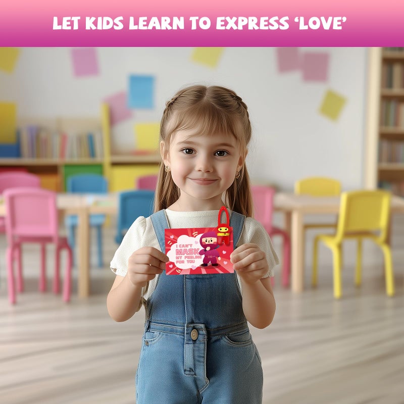 Gocozer Valentines Day Gifts for Kids Classroom, 28 Pack Ninja Valentines Day Cards with Stretchy Flying Elastic Slingshot Ninja Toys, Sticky Hands for Kids Valentines Exchange Gifts School for Boys & Girls - Image 3