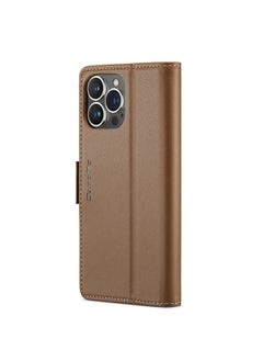 CaseMe Flip Wallet Case For iPhone 13 Pro [RFID Blocking] PU Leather Wallet Flip Folio Case with Card Holder Kickstand Shockproof Phone Cover (Brown)  - Image 2