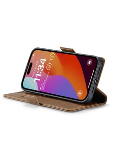 CaseMe Flip Wallet Case For iPhone 13 Pro [RFID Blocking] PU Leather Wallet Flip Folio Case with Card Holder Kickstand Shockproof Phone Cover (Brown)  - Image 4