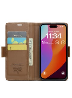 CaseMe Flip Wallet Case For iPhone 13 Pro [RFID Blocking] PU Leather Wallet Flip Folio Case with Card Holder Kickstand Shockproof Phone Cover (Brown)  - Image 5